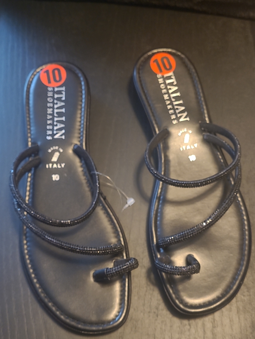 Italian Shoemakers Black Strappy Slide Sandals with Subtle Bead Detail - Size 10